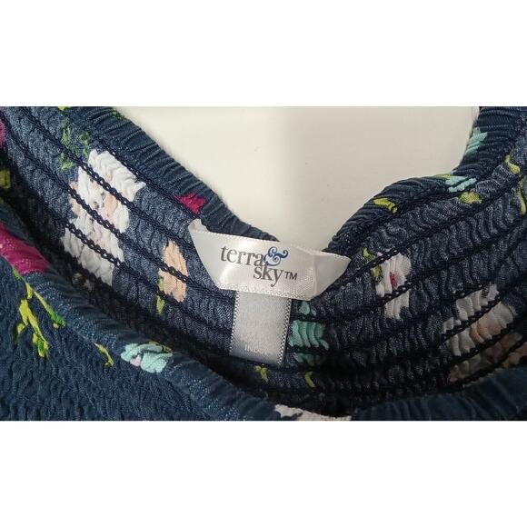 Terra & Sky Top Blouse Womens Plus 1X Blue - Picture 3 of 7